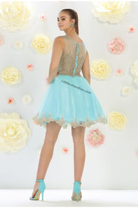 Sleeveless metallic lace & rhinestone short mesh dress- LA1434 - - LA Merchandise