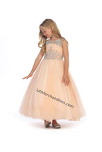 Load image into Gallery viewer, Sleeveless rhinestone full length mesh dress- DR5246 - Champagne - LA Merchandise