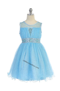 Sleeveless rhinestone knee length mesh dress- DR012 - - LA Merchandise