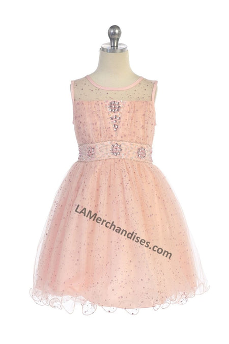 Sleeveless rhinestone knee length mesh dress- DR012 - - LA Merchandise
