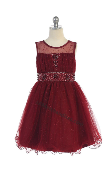 Sleeveless rhinestone knee length mesh dress- DR012 - - LA Merchandise