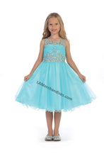 Load image into Gallery viewer, Sleeveless rhinestones short mesh dress with cut of back- DR5240 - Aqua - LA Merchandise