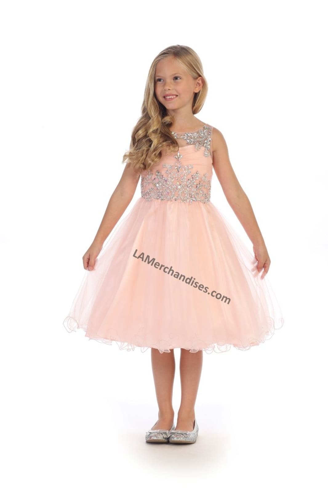 Sleeveless rhinestones short mesh dress with cut of back- DR5240 - Blush - LA Merchandise