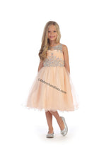 Load image into Gallery viewer, Sleeveless rhinestones short mesh dress with cut of back- DR5240 - Champagne - LA Merchandise