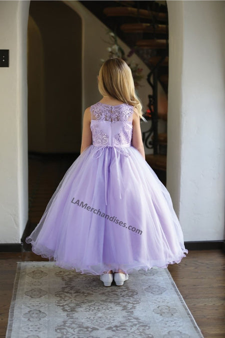 Sleeveless sequins & embroiderer mesh dress- DR5241 - Lilac - LA Merchandise
