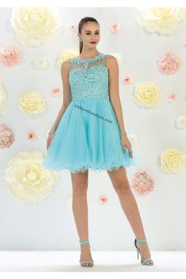Sleeveless short mesh dress- LA1429 - Aqua - LA Merchandise