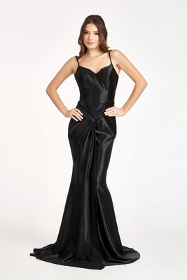 Spaghetti Strap Satin Mermaid Dress - LAS3044 - Black - Dresses LA Merchandise