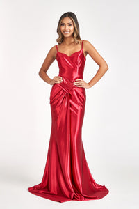 Spaghetti Strap Satin Mermaid Dress - LAS3044 - Burgundy - Dresses LA Merchandise