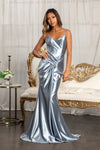 Load image into Gallery viewer, Spaghetti Strap Satin Mermaid Dress - LAS3044 - Smoky Blue - Dresses LA Merchandise