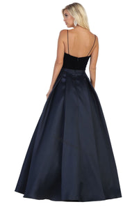 Spaghetti straps long satin dress with side pockets- LA7742 - - LA Merchandise