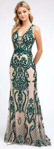 Special Occasion Formal Gown-LAT243 - NUDE GREEN XS - LA Merchandise