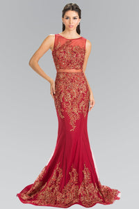 Special Occasion Formal Gown - LAS2338 - BURGUNDY - LA Merchandise