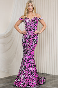La Merchandise LAA20113 Wholesale Off Shoulder Mermaid Sequined Dress - FUCHSIA PINK - LA Merchandise