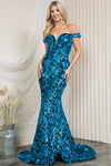 Load image into Gallery viewer, La Merchandise LAA20113 Wholesale Off Shoulder Mermaid Sequined Dress - TURQUOISE - LA Merchandise
