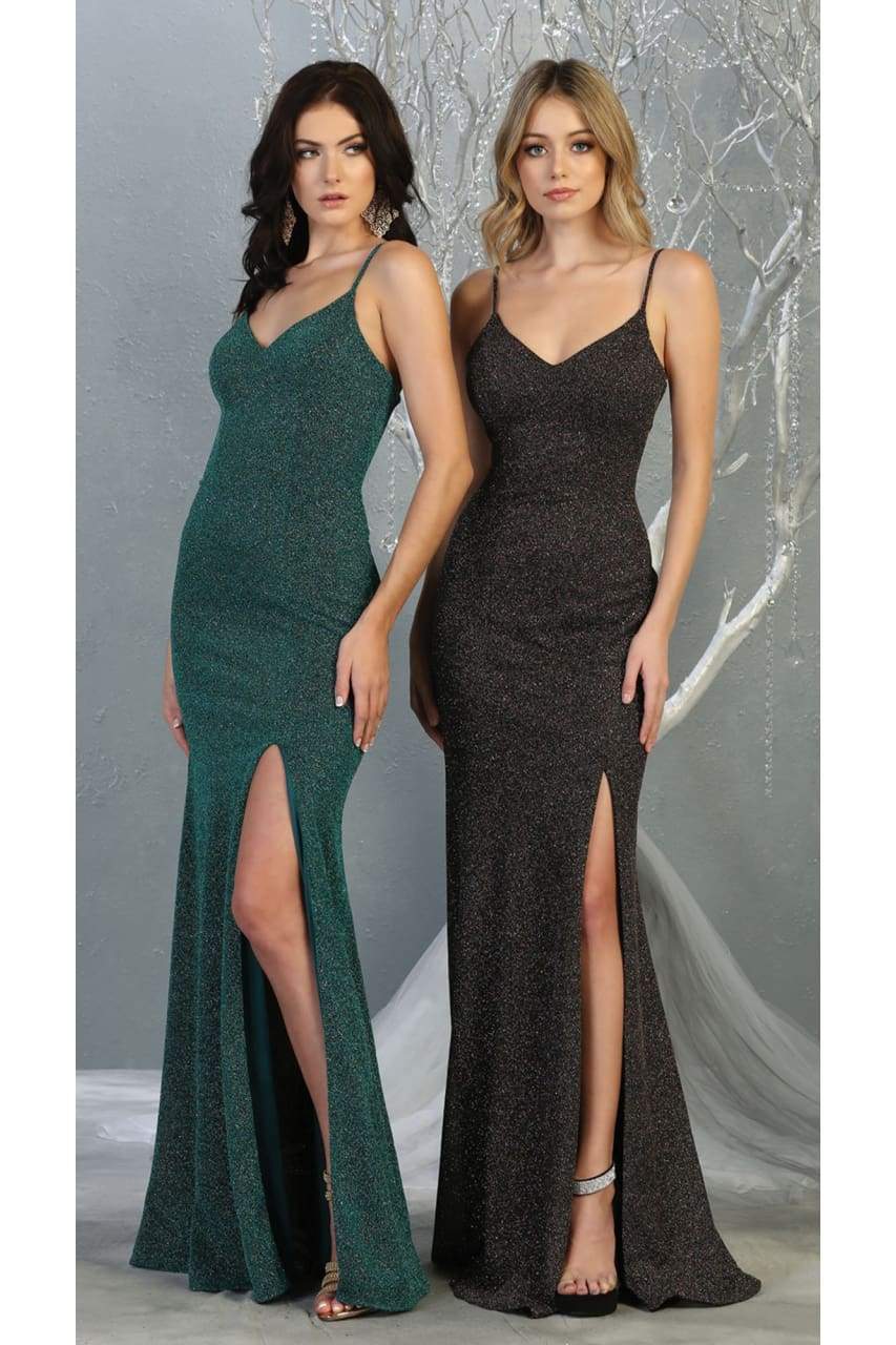 Special Occasion Shiny Gown -LA1822 - HUNTER GREEN MULTI - LA Merchandise