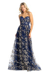 Load image into Gallery viewer, Strapless Boned Bodice Evening Gown - LA1920 - NAVY GOLD - LA Merchandise