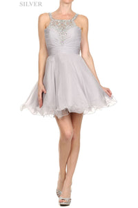 Strapless Bridesmaids Cocktail Dress - LAT725 - Silver - LA Merchandise