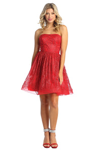 Strapless Cocktail Dress - LA1886 - RED - LA Merchandise