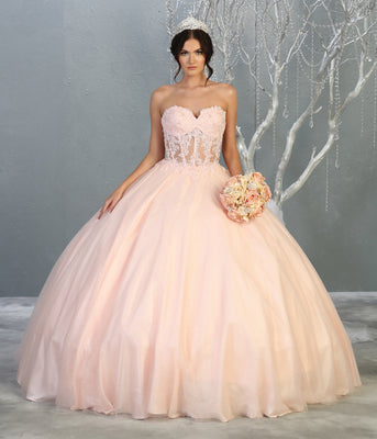 La Merchandise LA141 Strapless Lace Bodice Quinceanera Ball Gown - BLUSH - LA Merchandise