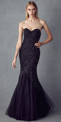 La Merchandise LAT644 Strapless Bodycon Red Carpet Mermaid Dress - BLACK - LA Merchandise