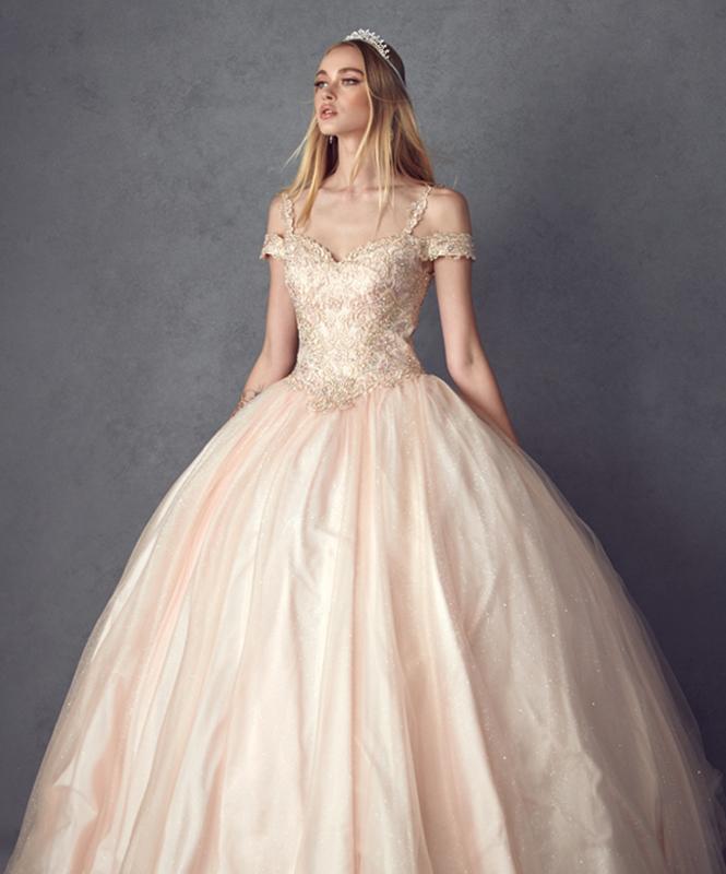 La Merchandise LAT1430 Cold Shoulder Quinceanera Ball Gown - BLUSH - LA Merchandise