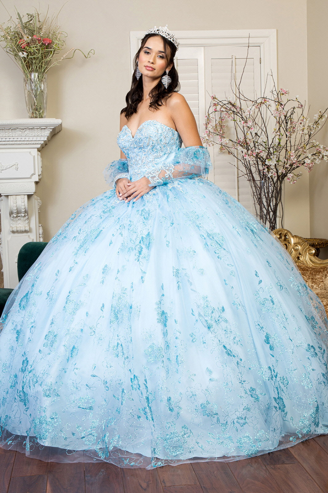 Sweetheart Neckline Quince Dress Detachable Sleeves Gowns LAS1944 LA Merchandise Inc