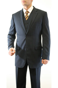 Three Piece Men's Pin Stripe Suit - LA120SA - NAVY - Mens Suits LA Merchandise