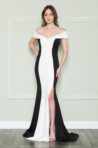 Two Tone Formal Gown - LAY8924 - Off White Black - LA Merchandise