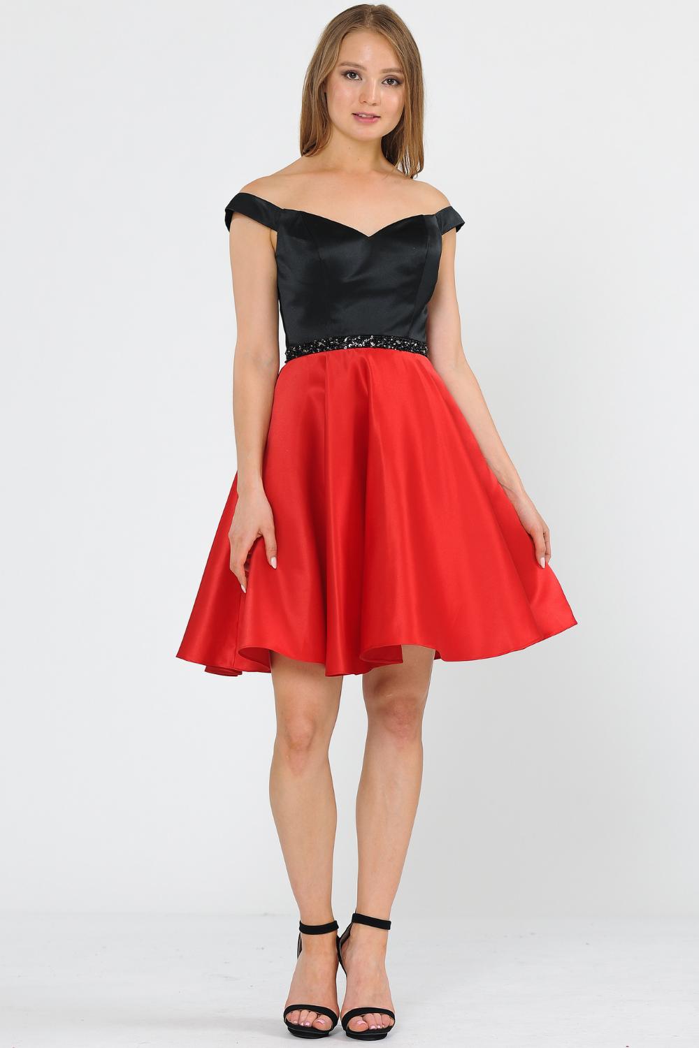 Two Tone Short Dresses - LAY8532 - BLACK RED - LA Merchandise