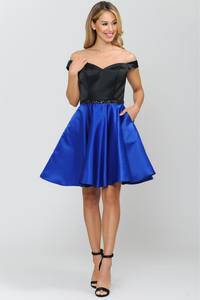 Two Tone Short Dresses - LAY8532 - BLACK ROYAL - LA Merchandise