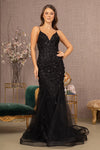Load image into Gallery viewer, V-Neck Spaghetti Strap Mesh Mermaid Dress - LAS3000 - Black - Dresses LA Merchandise