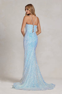 V- neckline Sequined Long Dress - LAXC1094 - - LA Merchandise