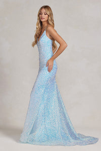 V- neckline Sequined Long Dress - LAXC1094 - - LA Merchandise