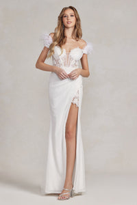 Wedding Dresses With Feathers - LAXS1229B - WHITE - LA Merchandise