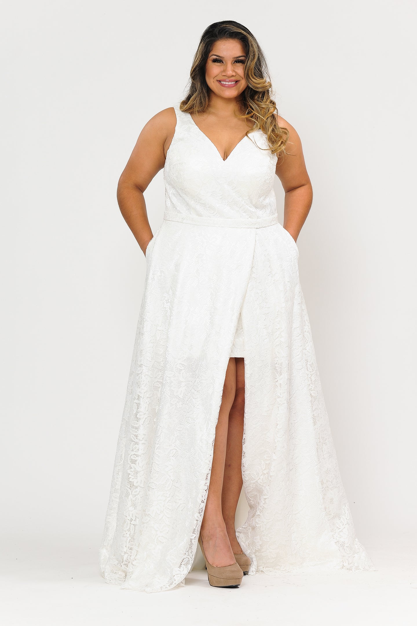 Wedding Plus Size Lace Dresses - LAYW1020B - IVORY - LA Merchandise
