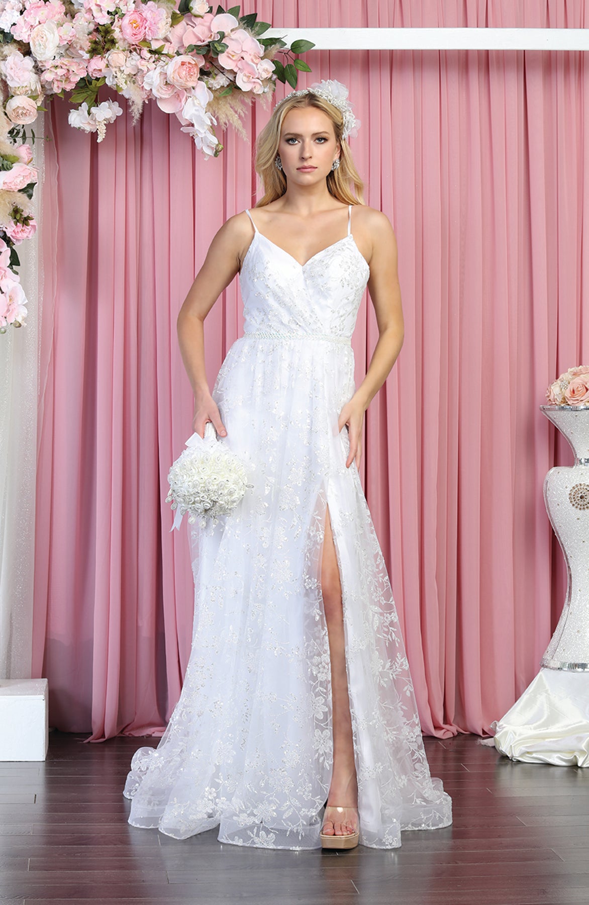White Bridal Floral Gown - LA1787B - White - Dress LA Merchandise