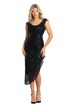 Load image into Gallery viewer, Long Off Shoulder Sequin Dress - BLACK / 6