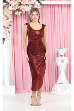 Load image into Gallery viewer, Long Off Shoulder Sequin Dress - BURGUNDY / 6