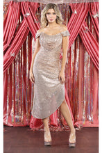 Load image into Gallery viewer, Long Off Shoulder Sequin Dress - ROSE GOLD / 6