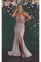 Load image into Gallery viewer, Beaded Lace V Neck Trumpet Gown