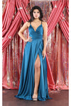 Load image into Gallery viewer, LA Merchandise LA1945 A-Line V-Neck Long Formal Evening Gown - TEAL BLUE - LA Merchandise