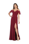 Load image into Gallery viewer, La Merchandise LA1732 Cold Shoulder Simple Chiffon Bridesmaids Dress - BURGUNDY - LA Merchandise