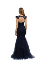 Load image into Gallery viewer, Cap Sleeve Lace Applique &amp; Rhinestone Mermaid Dress- PY8226