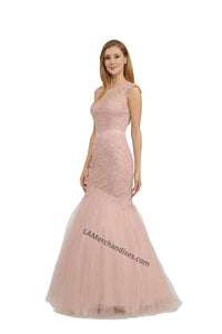 Cap Sleeve Lace Applique & Rhinestone Mermaid Dress- PY8226 