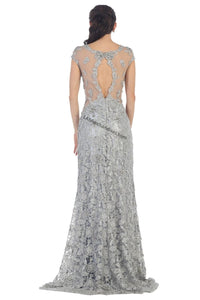 Cap sleeve lace rhinestone evening gown- RQ7295