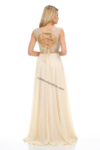 Cap sleeve sequins & rhinestones long chiffon dress- LA8121