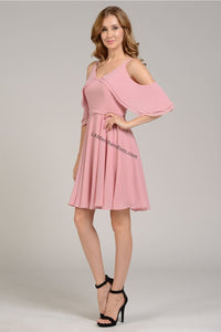La Merchandise LAY8000 Simple Cold Shoulder Short Flowy Chiffon Dress - Dusty Rose - LA Merchandise