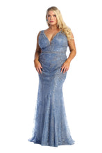 Load image into Gallery viewer, Embellished Deep V-Neckline Formal Dress - Dusty Blue / 6 - Dress