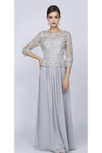 Load image into Gallery viewer, Elegant 3-4 Sleeve Formal Dress - Silver / M