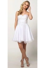 Load image into Gallery viewer, LA Merchandise LAT772 Strapless Sweetheart Embroidered Cocktail Dress - WHITE L - Formal Dress Shops